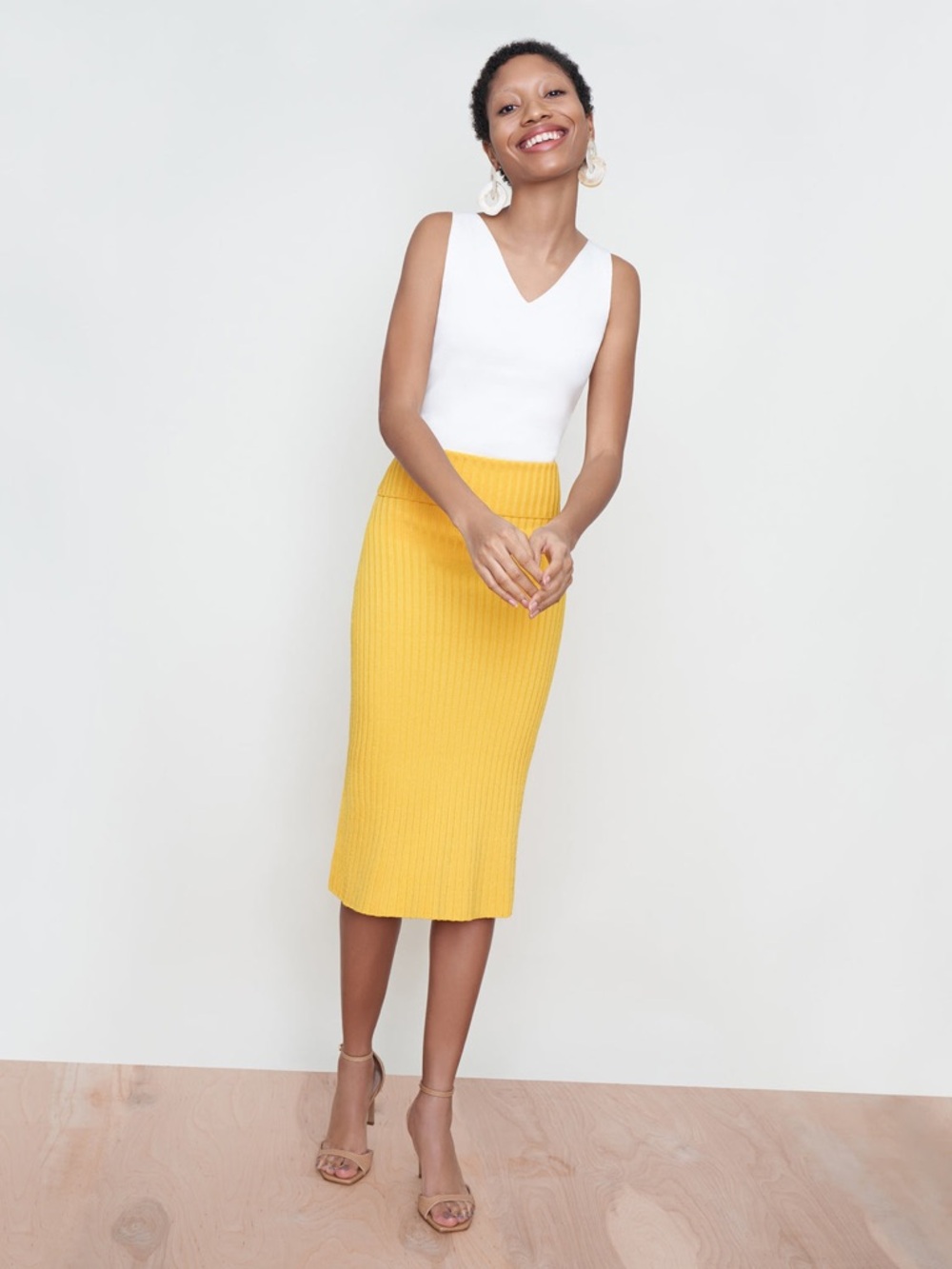NWT M.M. Lafleur Tuscan Yellow The York Slinky Knit Skirt Womens Size Small